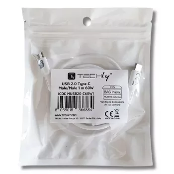 Cabo USB Techly ICOC-MUSB20-C60W1 USB 2.0 1 m USB-C branco