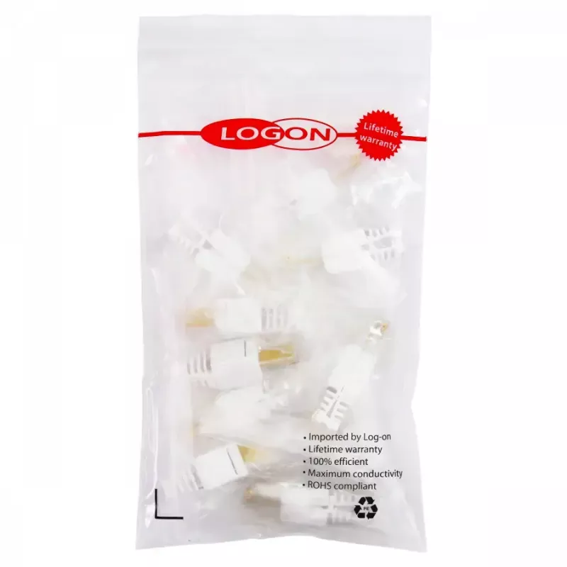 Conector de cabo LOGON TWP8P8TP RJ-45 Cat5e, transparente/branco/amarelo, pack de 10
