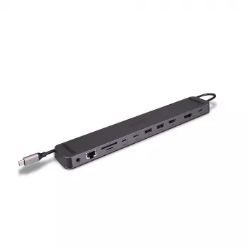 Lindy DST-Mini XT 810, docking station mini para portátil USB-C com ecrã único (8K) ou ecrã duplo (4K60) e carregamento pass-through de 100W