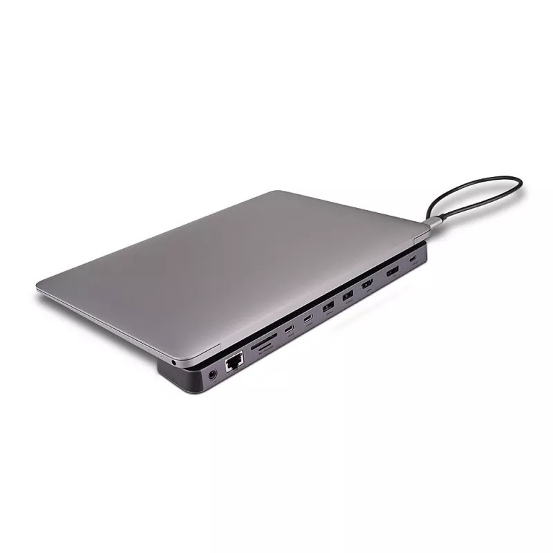 Lindy DST-Mini XT 810, docking station mini para portátil USB-C com ecrã único (8K) ou ecrã duplo (4K60) e carregamento pass-through de 100W