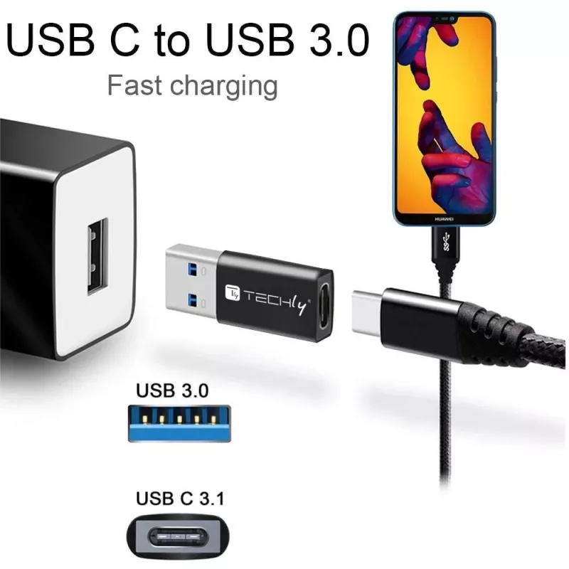 Adaptador USB Techly IADAP USB3-AFT USB A para USB C preto