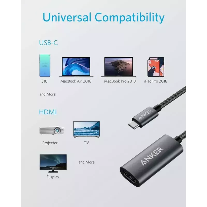 Adaptador gráfico USB Anker A83120A1 — USB 3.2 Gen 1, preto/cinzento, cabo 0,15 m