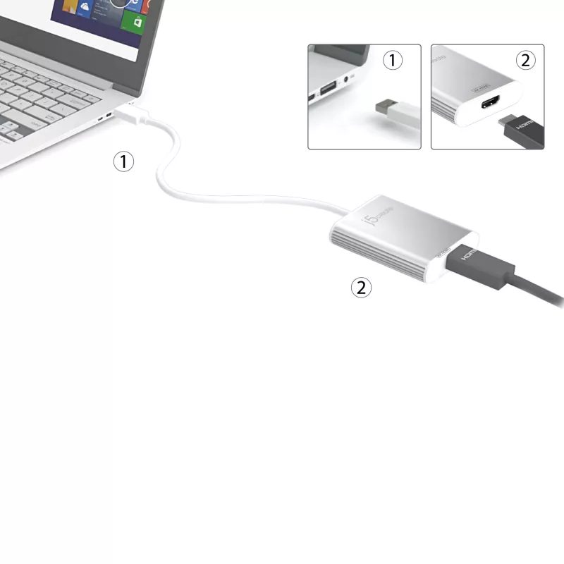 Adaptador de ecrã j5create JUA354 USB 3.0 para 4K HDMI prateado