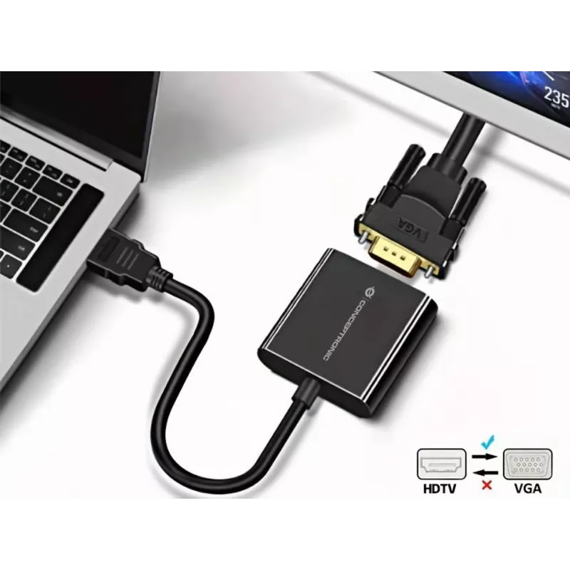 Adaptador Conceptronic ABBY20B HDMI para VGA, 0,25 m, HDMI tipo A (Standard), VGA (D-Sub), macho, fêmea, reto