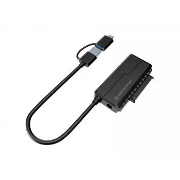 Adaptador SATA USB 3.0 Conceptronic ABBY21B com fonte de alimentação, 2,5 polegadas/3,5 polegadas SATA HDD/SSD, cabo USB-C/A 2 em 1