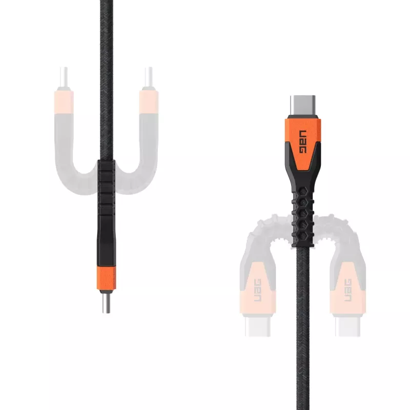 Cabo de carregamento USB-C para USB-C Eaton 1,5 m – núcleo Kevlar, USB 2.0, preto/laranja