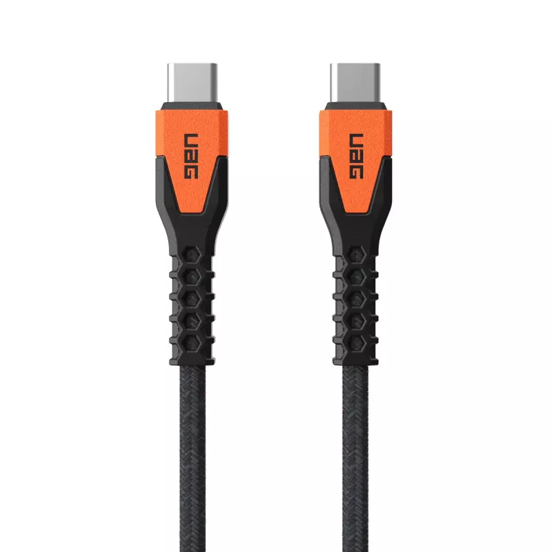 Cabo de carregamento USB-C para USB-C Eaton 1,5 m – núcleo Kevlar, USB 2.0, preto/laranja