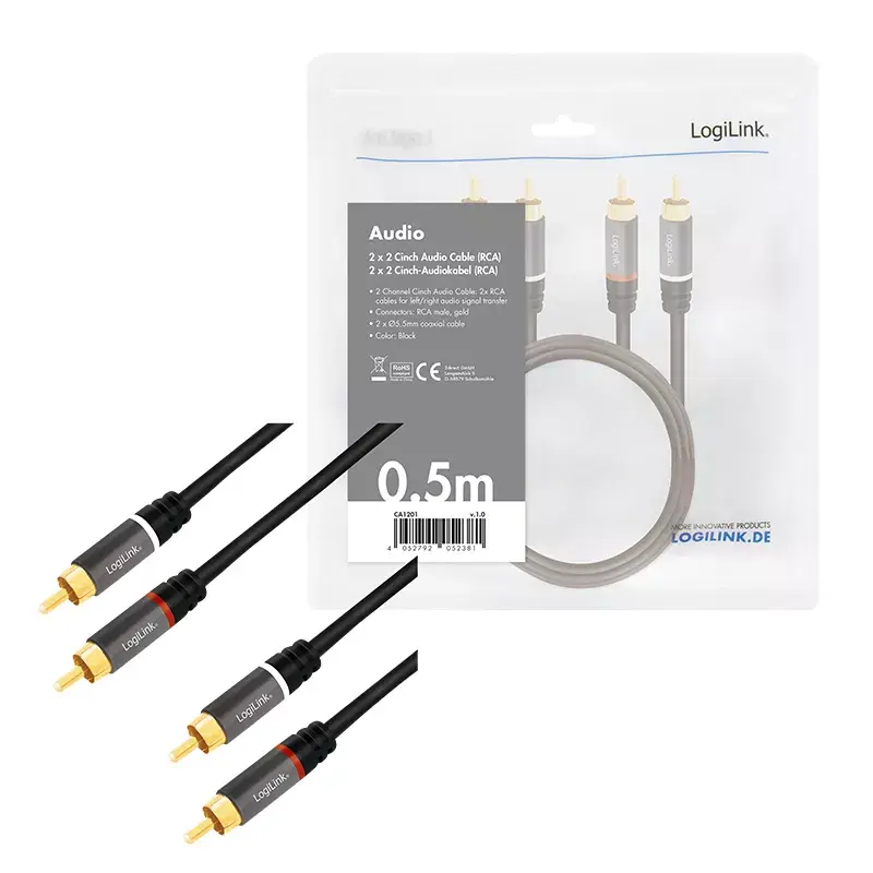 Cabo de áudio LogiLink CA1201 0,5 m 2 x RCA preto