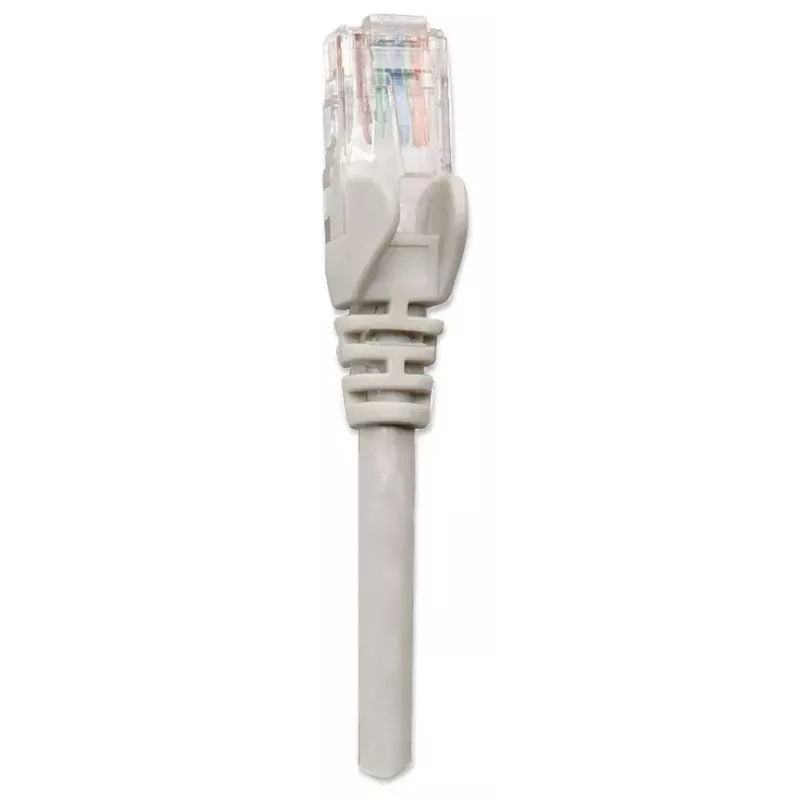 Cabo de rede patch Intellinet, Cat5e, 2 m, cinzento, CCA, U/UTP, PVC, RJ45, contactos banhados a ouro, prevenção de engate, alívio de tensão, garantia vitalícia
