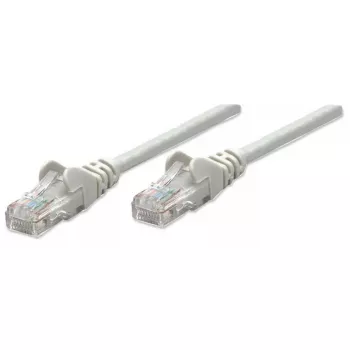 Cabo de rede patch Intellinet, Cat5e, 2 m, cinzento, CCA, U/UTP, PVC, RJ45, contactos banhados a ouro, prevenção de engate, alívio de tensão, garantia vitalícia