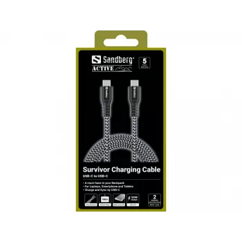 Cabo USB-C Sandberg Survivor 2M 100W preto branco
