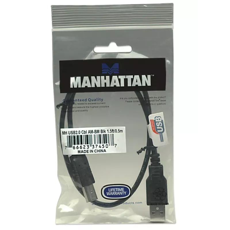 Manhattan 374507 cabo USB 2.0, USB-A (M) para USB-B (M), 0,5 m, moldado, preto