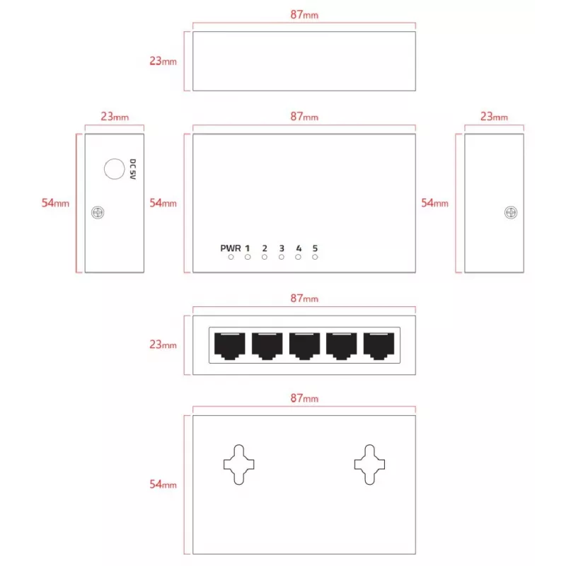 Switch Ethernet Gigabit de 5 portas não gerido Lanview LVN-DESK-5PORT-1G