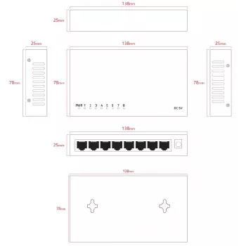 Switch não gerido Lanview LVN-DESK-8PORT-1G — switch Ethernet de secretária de 8 portas 1 Gbps