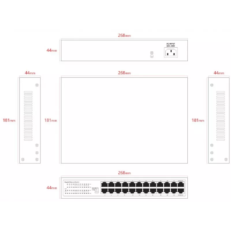 Switch não gerido Lanview LVN-1U-24PORT-1G — rackmount Full Gigabit de 24 portas
