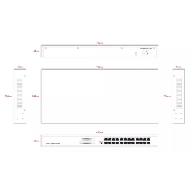 Switch não gerido Lanview LVN-1UMOUNT-24PORT-1G switch Gigabit Ethernet de 24 portas, instalação 1U