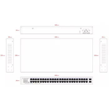 Switch não gerido Lanview LVN-1UMOUNT-48PORT-2SFP-1G — 48x portas RJ45 1G, 2x uplinks SFP