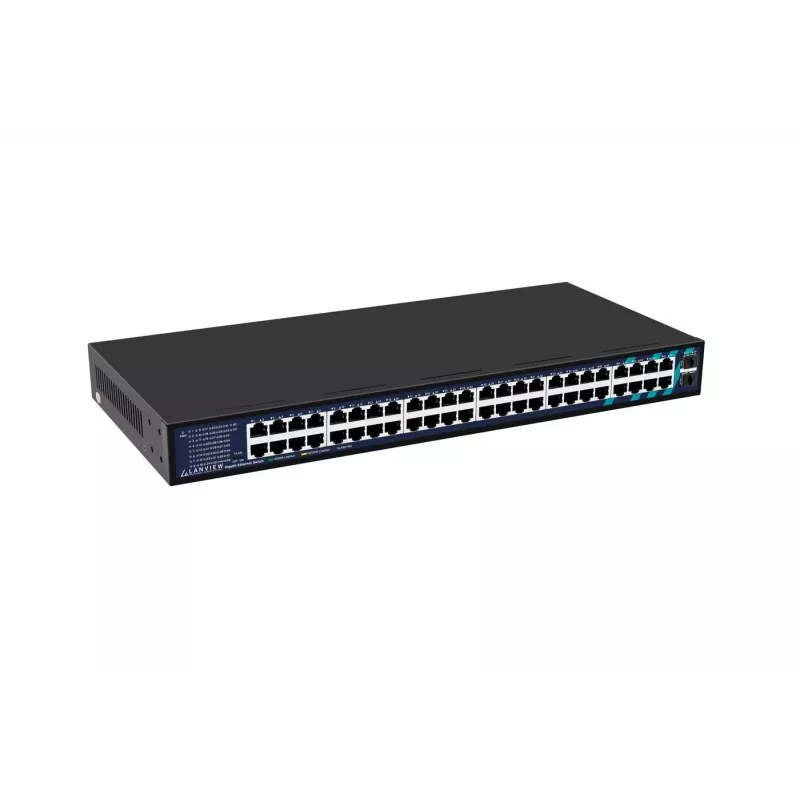 Switch não gerido Lanview LVN-1UMOUNT-48PORT-2SFP-1G — 48x portas RJ45 1G, 2x uplinks SFP