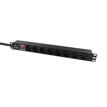 Régua de tomadas para rack 19 polegadas Lanview 1U 10A, 8x Schuko (LVR-2MSCH-SCH-C13-8)