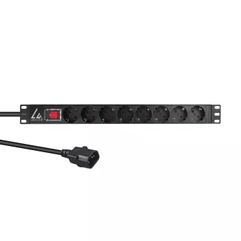 Régua de tomadas para rack 19 polegadas Lanview 1U 10A, 8x Schuko (LVR-2MSCH-SCH-C13-8)