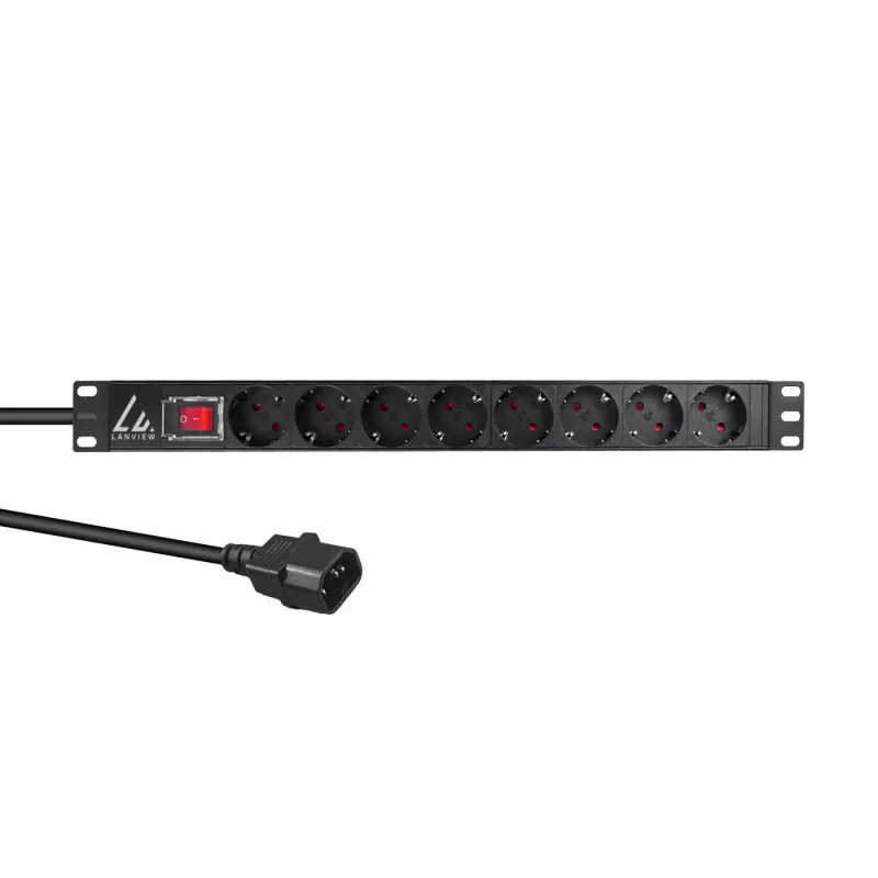 Régua de tomadas para rack 19 polegadas Lanview 1U 10A, 8x Schuko (LVR-2MSCH-SCH-C13-8)