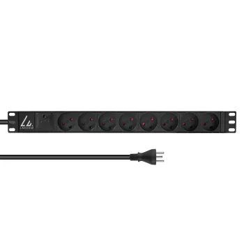 Régua de tomadas para montagem em rack 19 polegadas Lanview LVR-2MDK-SPD-DK8, 8x tomadas dinamarquesas