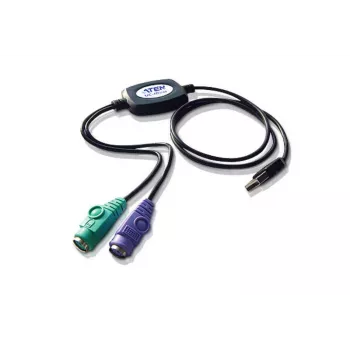 Adaptador PS/2 para USB ATEN, 0,9 m, 2x Mini-DIN 6 pinos, USB A, ficha, conector fêmea, preto