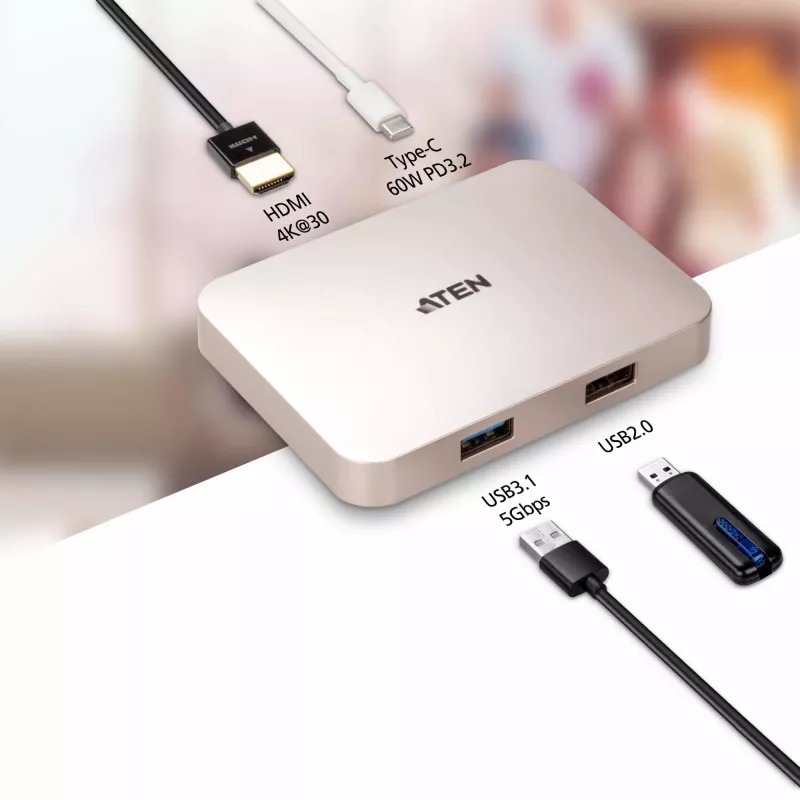 ATEN UH3235 mini dock ultracompacto USB-C 4K com passagem de energia