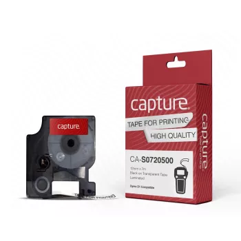 Fita de etiquetar Capture CA-S0720500 preto sobre transparente 1,2 cm x 7 m