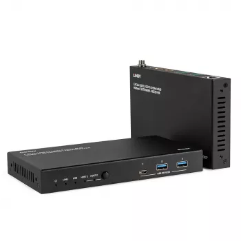 Transmissor e recetor de rede Lindy 100m Cat.6A 2 Host USB 3.2 Gen 1 e HDMI 4K60