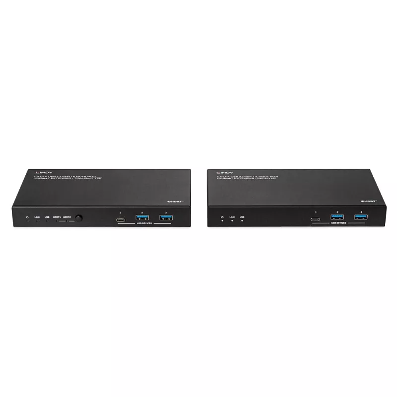 Transmissor e recetor de rede Lindy 100m Cat.6A 2 Host USB 3.2 Gen 1 e HDMI 4K60