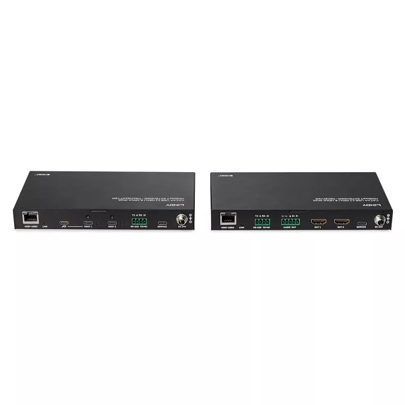 Transmissor e recetor de rede Lindy 100m Cat.6A 2 Host USB 3.2 Gen 1 e HDMI 4K60