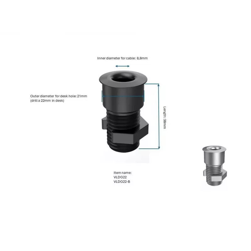 Vivolink VLDG22-B Passa-cabos de secretária para orifício de 22 mm, alumínio, preto
