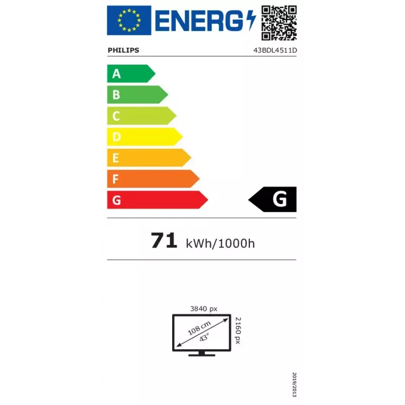 Philips 43BDL4511D/00 ecrã digital signage A-Board 109,2 cm (43 polegadas) 500 cd/m² 4K Ultra HD preto 24/7
