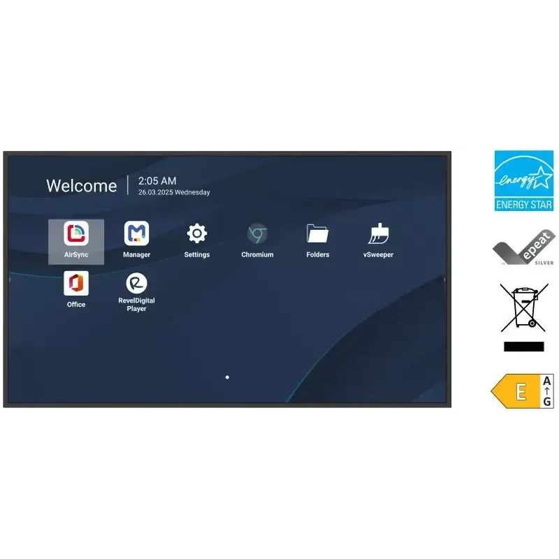 Ecrã LCD comercial 4K de 86 polegadas VIEWSONIC CDE8614-2C, 3840x2160, 500 cd/m², Android 14, Wi‑Fi, 24/7