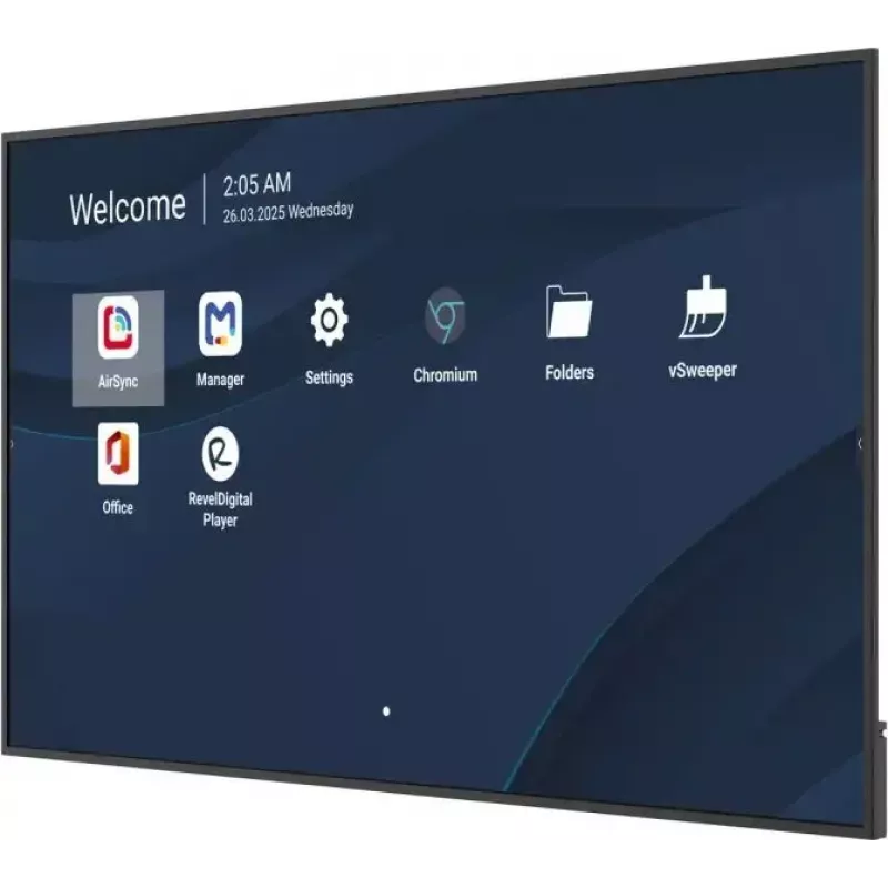 Ecrã LCD comercial 4K de 86 polegadas VIEWSONIC CDE8614-2C, 3840x2160, 500 cd/m², Android 14, Wi‑Fi, 24/7