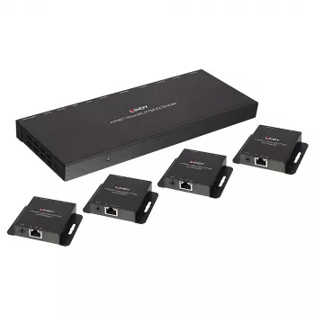 Transmissor e Recetor Lindy 70m Cat.6 4 Portas HDMI 4K30 e IR Splitter Extensor com Loop Out