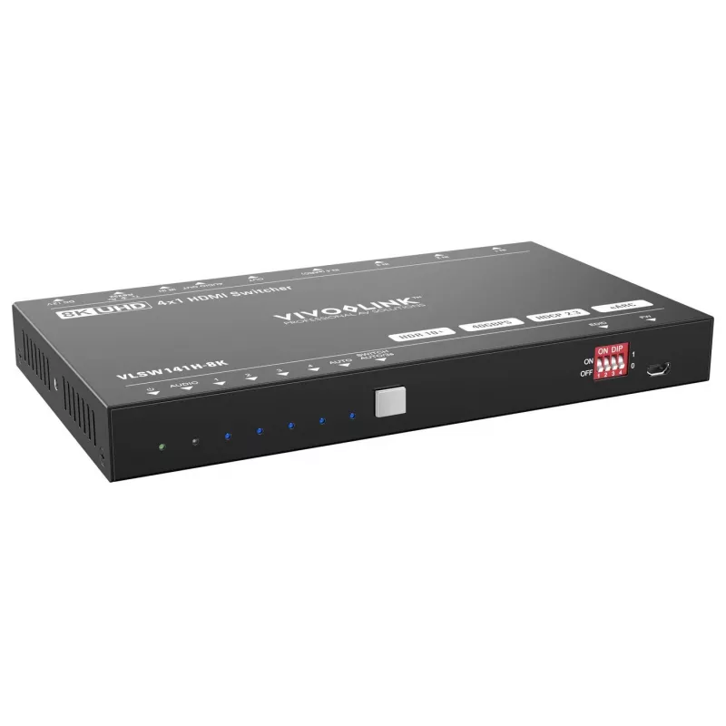 Comutador HDMI VivoLink VLSW141H-8K 4x1 — Seletor de entrada 8K@60Hz para quatro fontes HDMI
