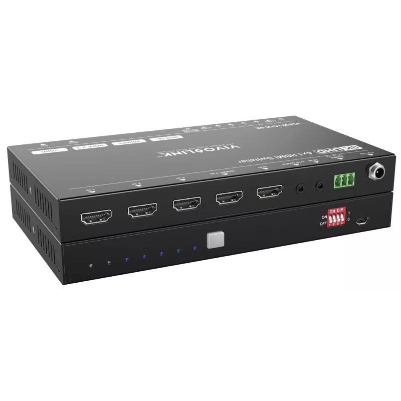 Comutador HDMI VivoLink VLSW141H-8K 4x1 — Seletor de entrada 8K@60Hz para quatro fontes HDMI