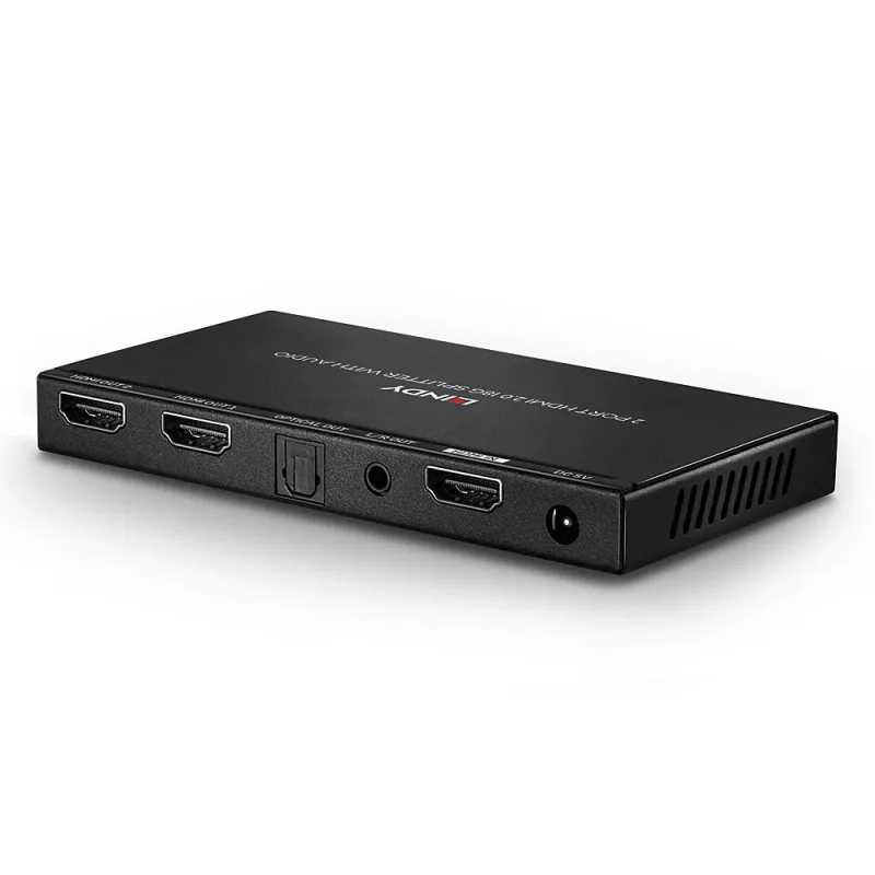 Divisor HDMI Lindy 2 portas HDMI 18G com áudio e downscaling
