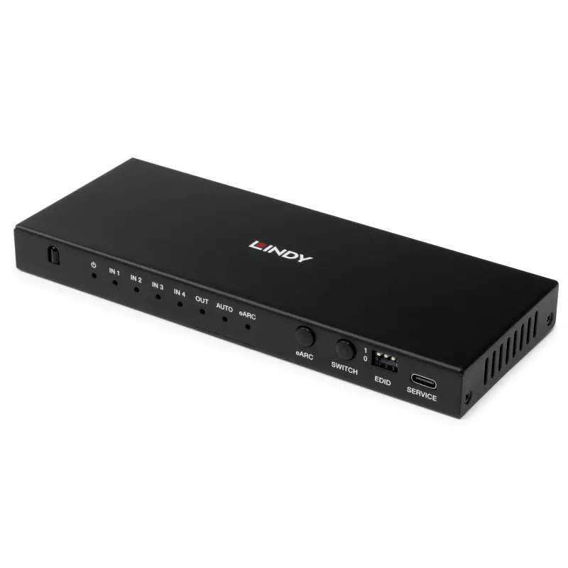 Comutador HDMI Lindy 4 portas 8K60 com eARC HDMI USB A USB C