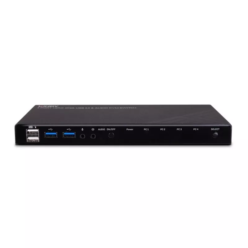 Comutador KVM Lindy 4 portas HDMI 4K60, USB 3.0 e áudio