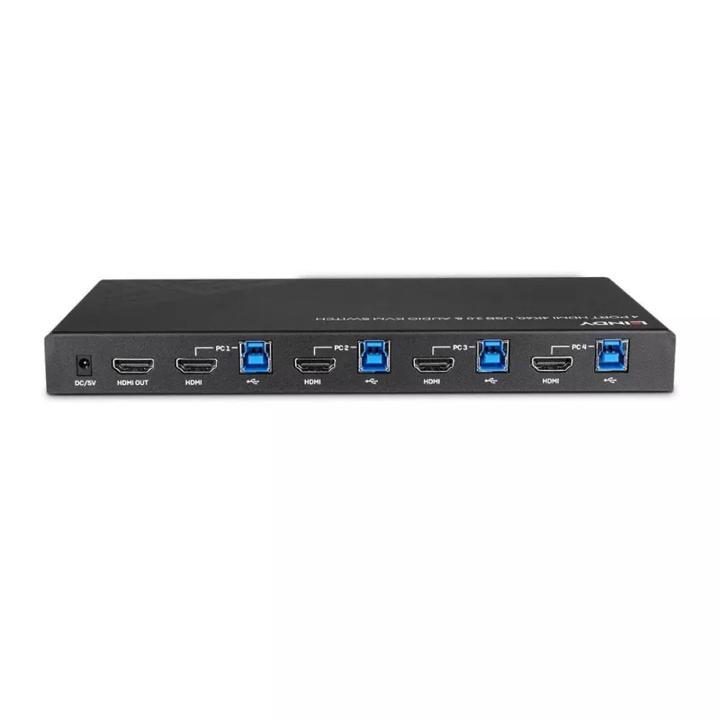 Comutador KVM Lindy 4 portas HDMI 4K60, USB 3.0 e áudio