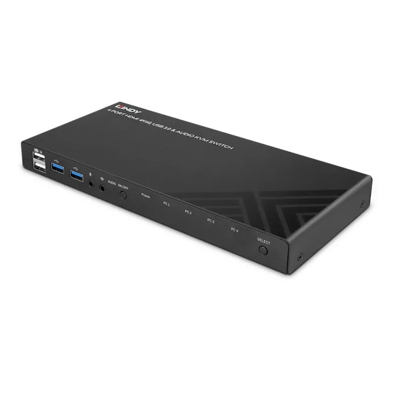 Comutador KVM Lindy 4 portas HDMI 4K60, USB 3.0 e áudio