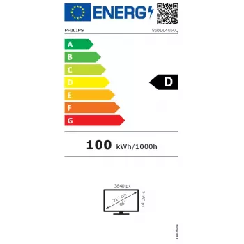 Ecrã plano de sinalização digital Philips 4050 Série Q-Line 86BDL4050Q/00 85,6 polegadas (2,17 m) 4K UHD 500 cd/m² Android 10 24/7 Preto