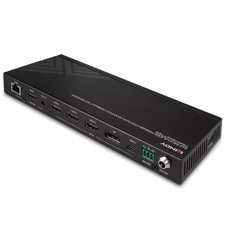 Transmissor AV Lindy Comutador de Apresentação Contínua 5 Portas Extensor HDBaseT 3840 x 2160 Píxeis
