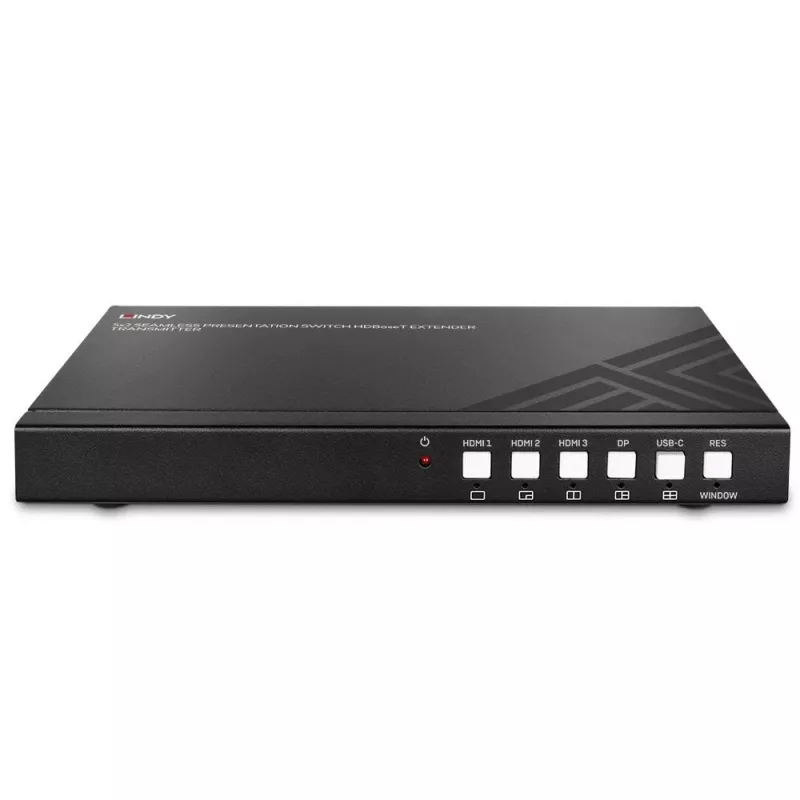 Transmissor AV Lindy Comutador de Apresentação Contínua 5 Portas Extensor HDBaseT 3840 x 2160 Píxeis
