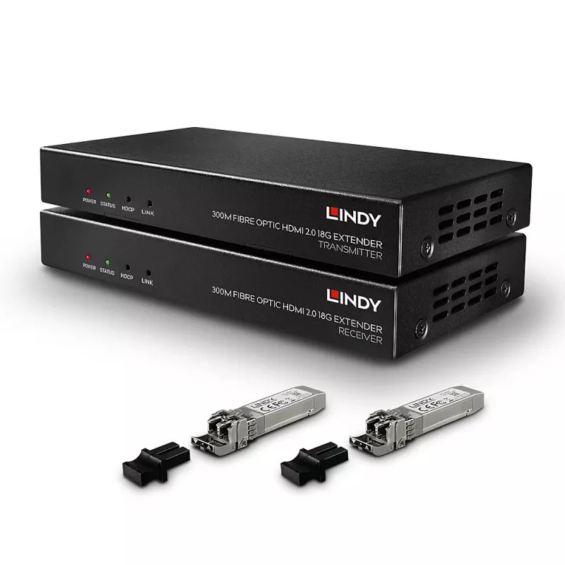 Transmissor e Recetor AV Lindy 300m Extensor HDMI em Fibra Ótica 18G e IR