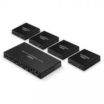 Extensor Splitter HDMI 4 Portas Lindy 70m Cat.6 4K60, 3840 x 2160 Píxeis, Transmissor e Recetor AV, 70 m, Com fios, Preto, HDCP