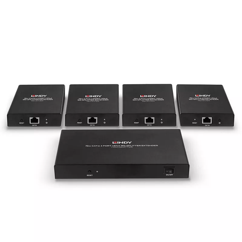 Lindy 38262 splitter extensor HDMI 4K60 de 4 portas, Cat.6 70 m, HDR, preto